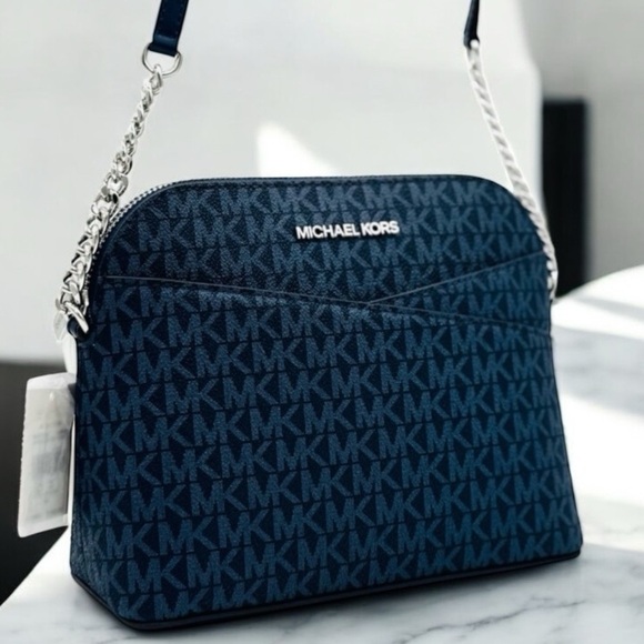 Michael Kors Medium Dome Jet Set Travel Xbody Bag Admiral Navy Blue - Picture 1 of 11